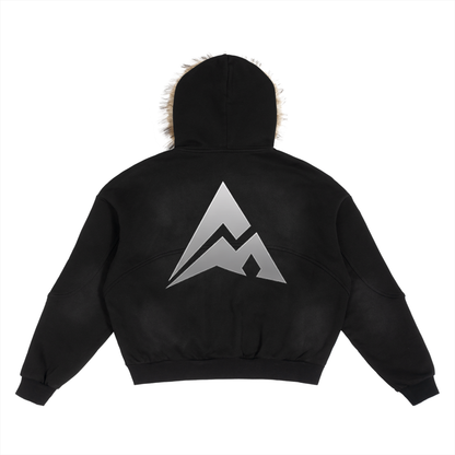 Sun Fade Boxy Detachable Fur Hoodie